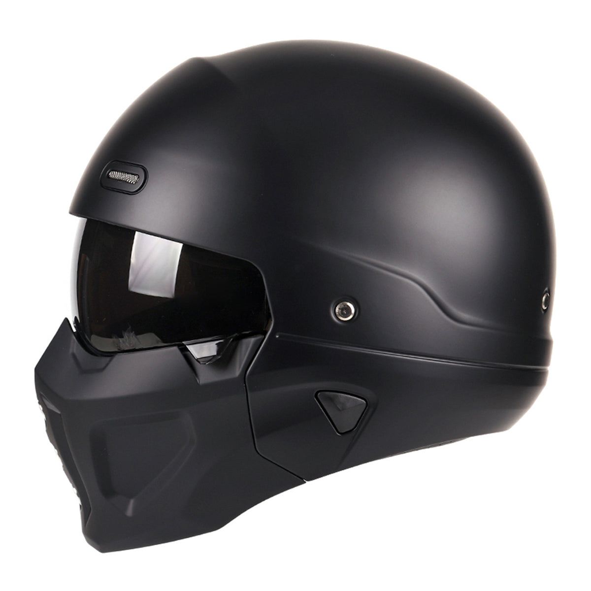 Side profile of the Switchback helmet in matte black with the shield closed