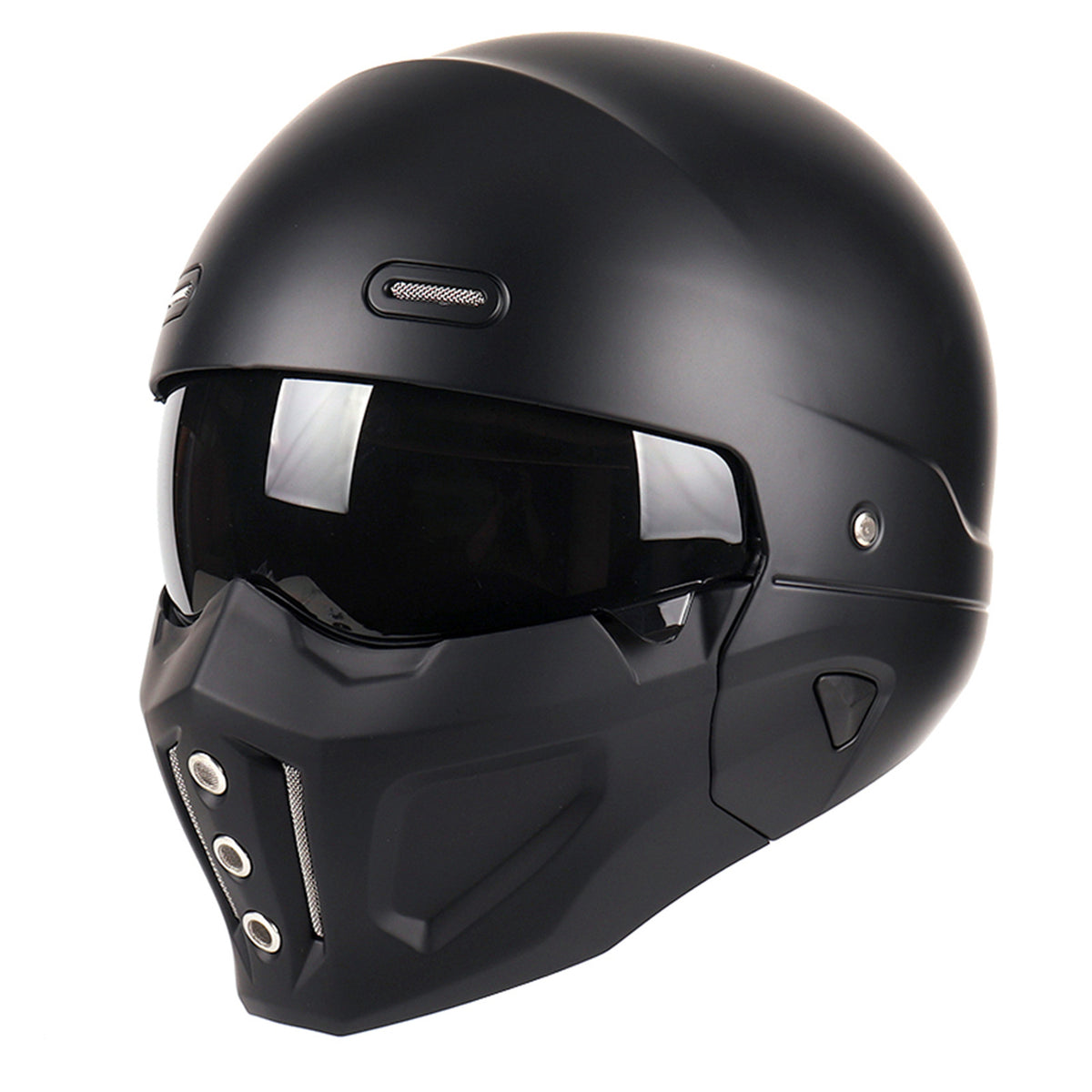 Switchback helmet in matte black with the smoke shield lowered