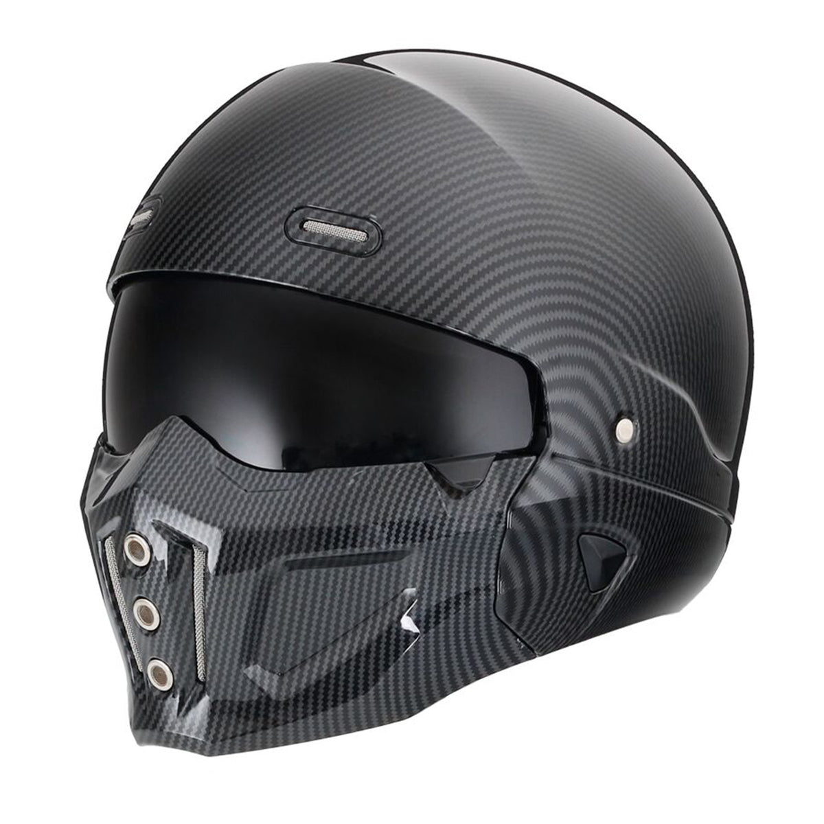 Switchback helmet in gloss carbon-look weave on a plain background
