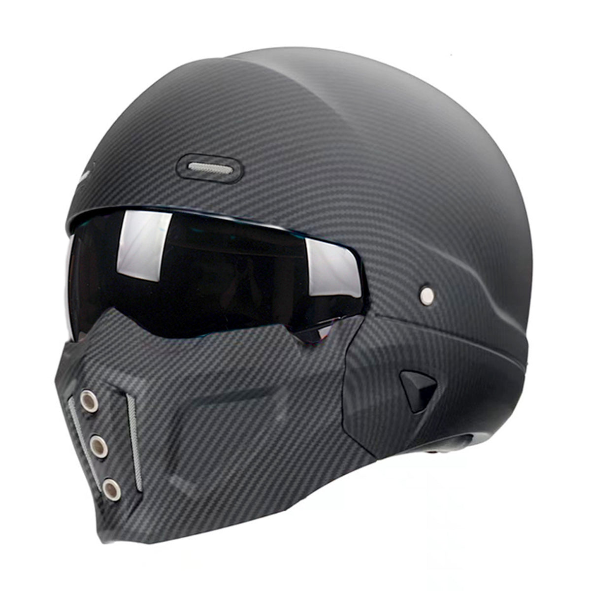 Switchback helmet in matte carbon-look weave on a plain background