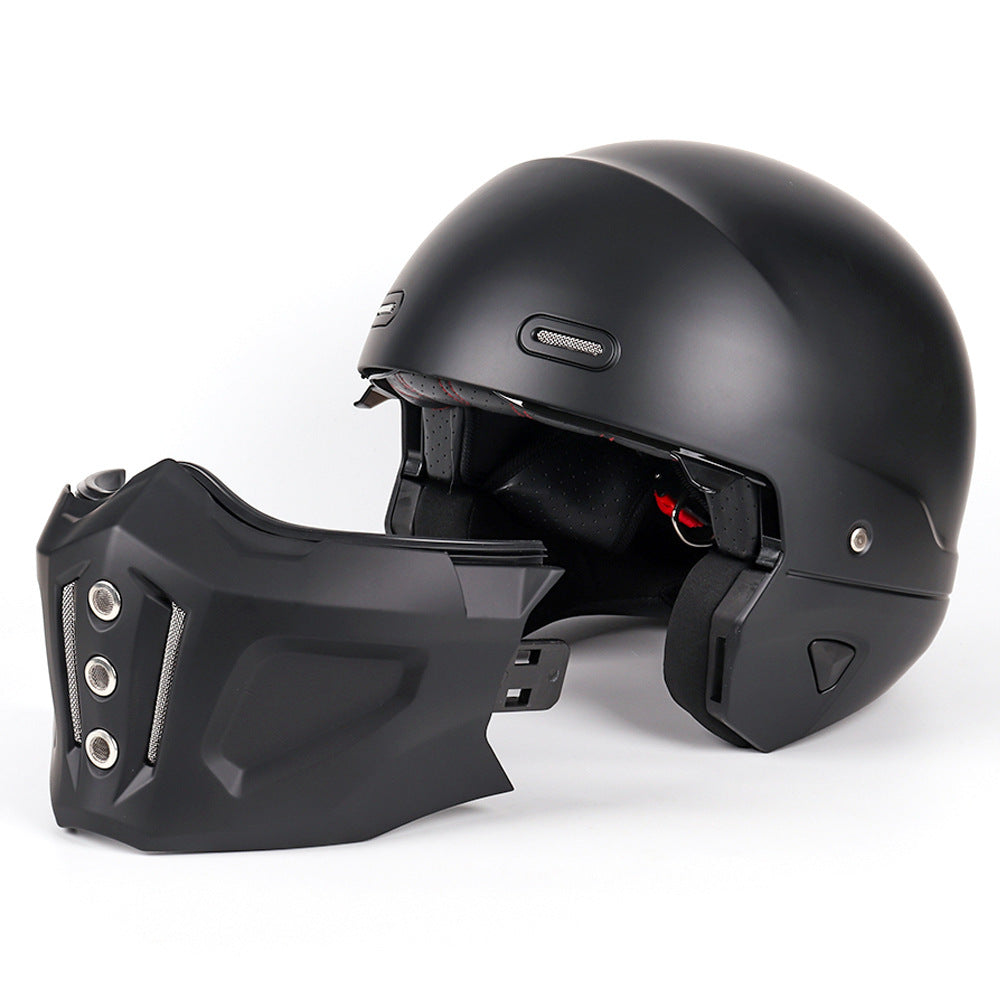 Switchback helmet with the chin bar removed and sitting alongside the shell