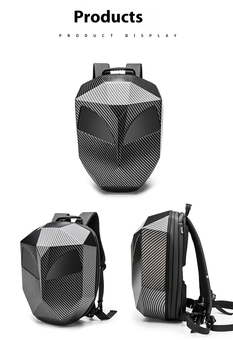 Product display of the Sentinel backpack from the front, three-quarter and side, showing the shell shape and strap layout.