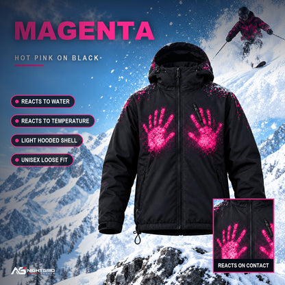 Flashpoint color changing jacket in Magenta: hot pink handprints appear where warm hands touched